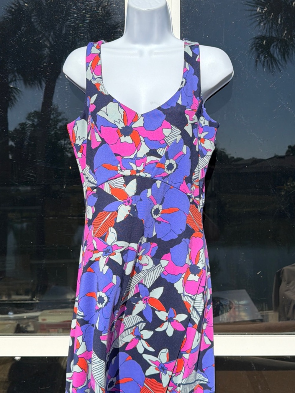 Tribal Floral Midi Dress in Black, Purple, Pink & Red